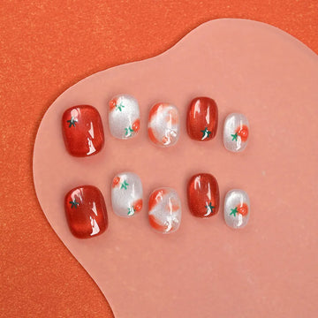 Qfdian 10Pcs Handmade Short Cat Eye Press on Nails Glitter Star Design Reusable Artifical False Nail Tips Nail Art Tips for Girl